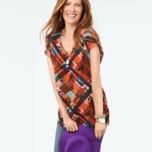 Cabi Oversized Blouse with Tank #3773 Lattice Top Zadie Flower Check Small